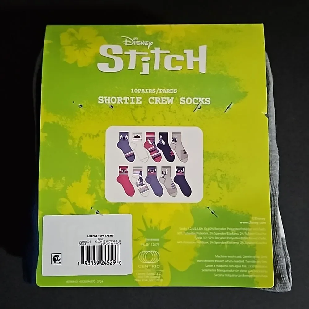 Disney  Stitch Shortie Crew Length Socks pack of 10